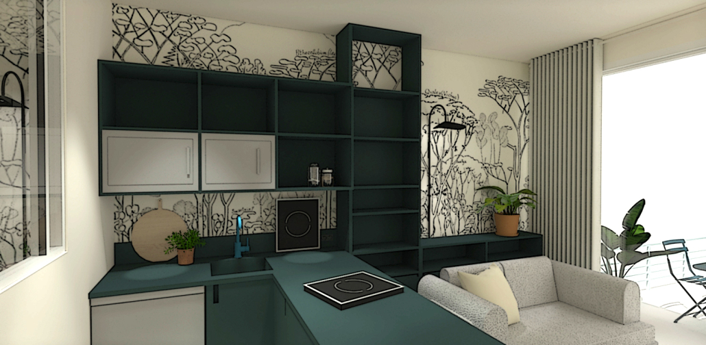 Cuisine rénovée d'un projet d'appartement de 60m2 à Port